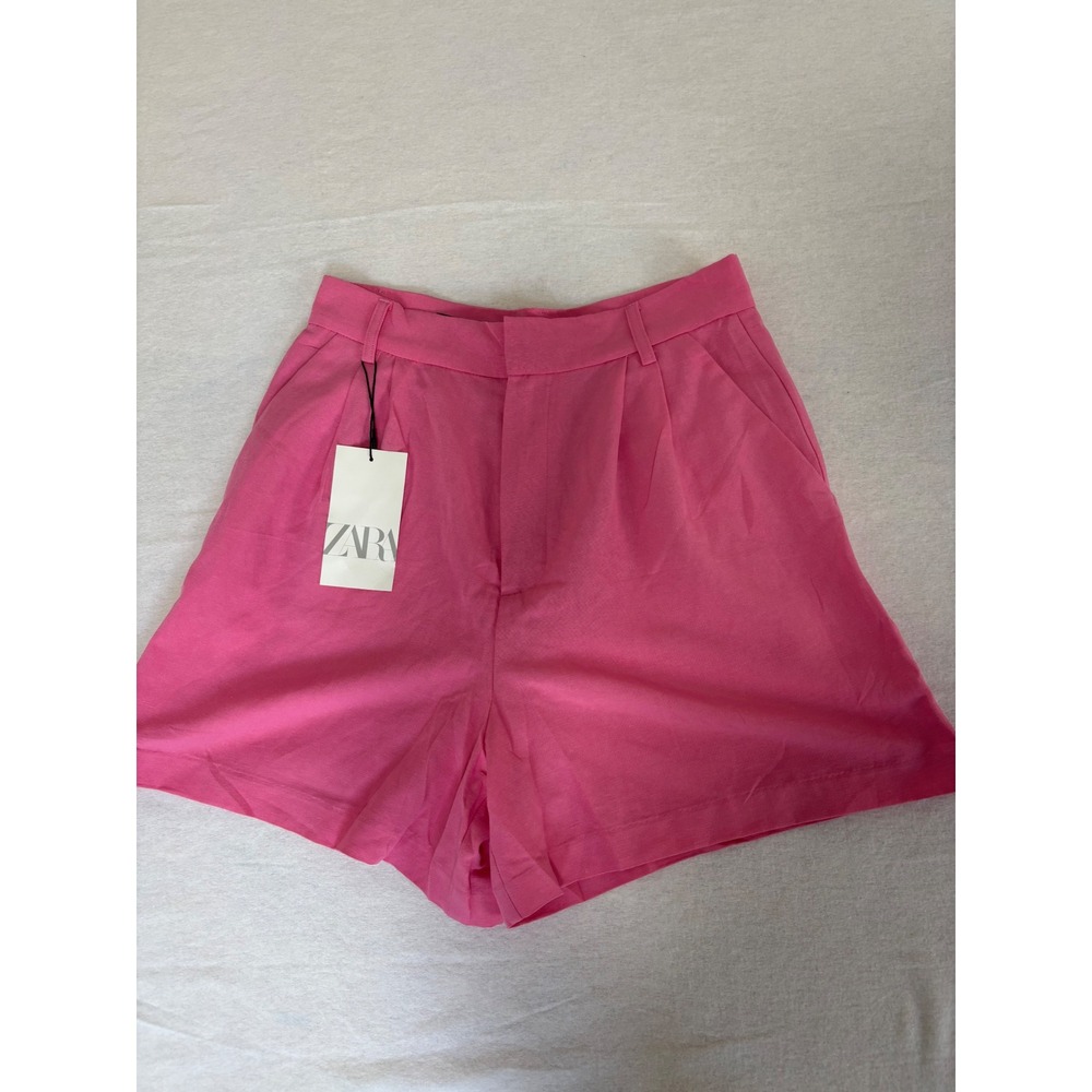 Zara Pink High Waisted Pleated Linen Blend Shorts 1255/430/902 Womens Size S